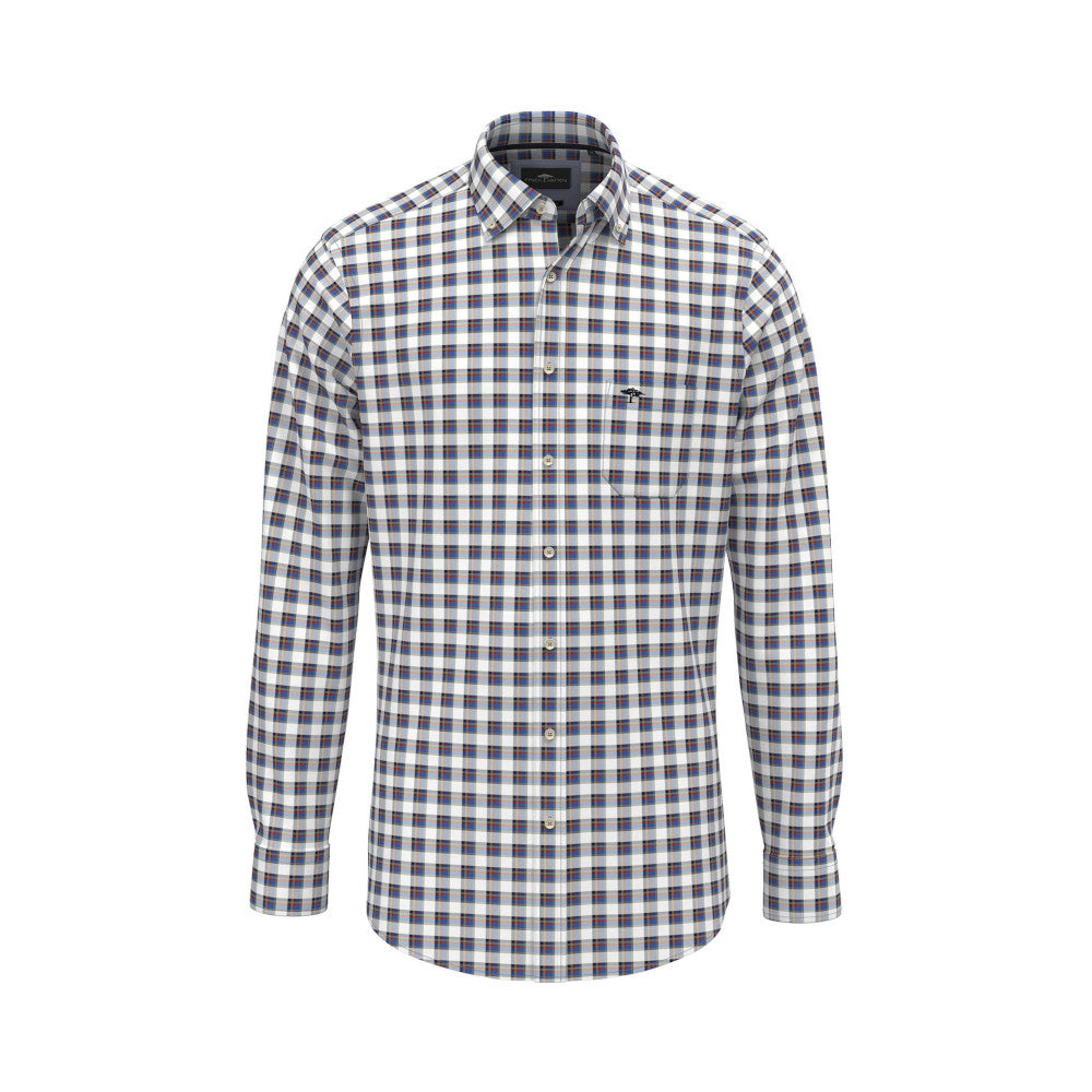 Fynch Hatton 1408 8020 802 White Small Check Long Sleeve Casual Shirt