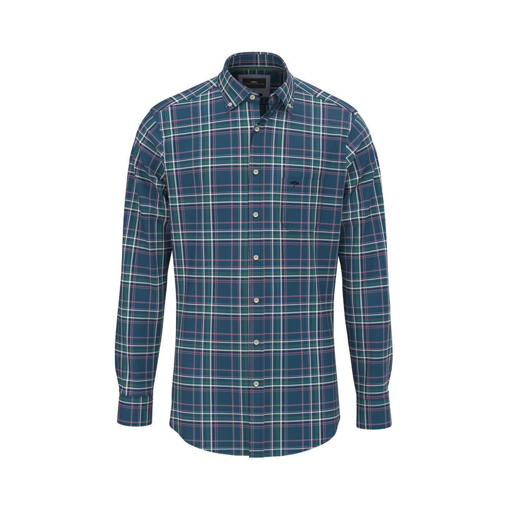Fynch Hatton 1409 8010 624 Dark Teal Modern Check Mix Long Sleeve Casual Shirt