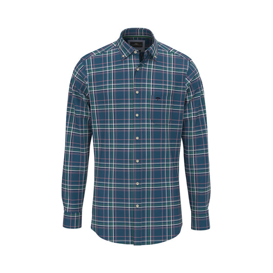 Fynch Hatton 1409 8010 624 Dark Teal Modern Check Mix Long Sleeve Casual Shirt