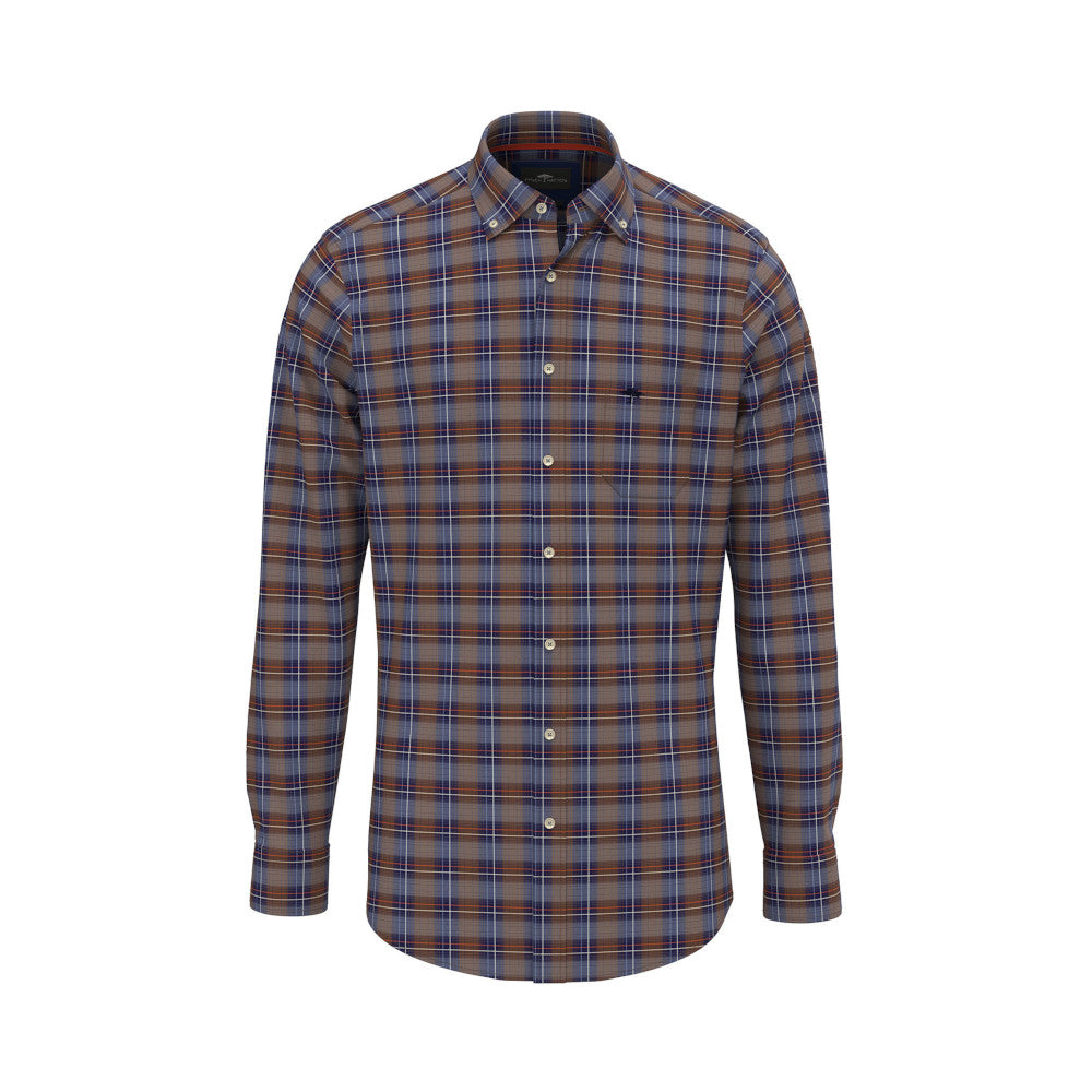 Fynch Hatton 1410 8030 804 Hazel Poplin Check Long Sleeve Casual Shirt