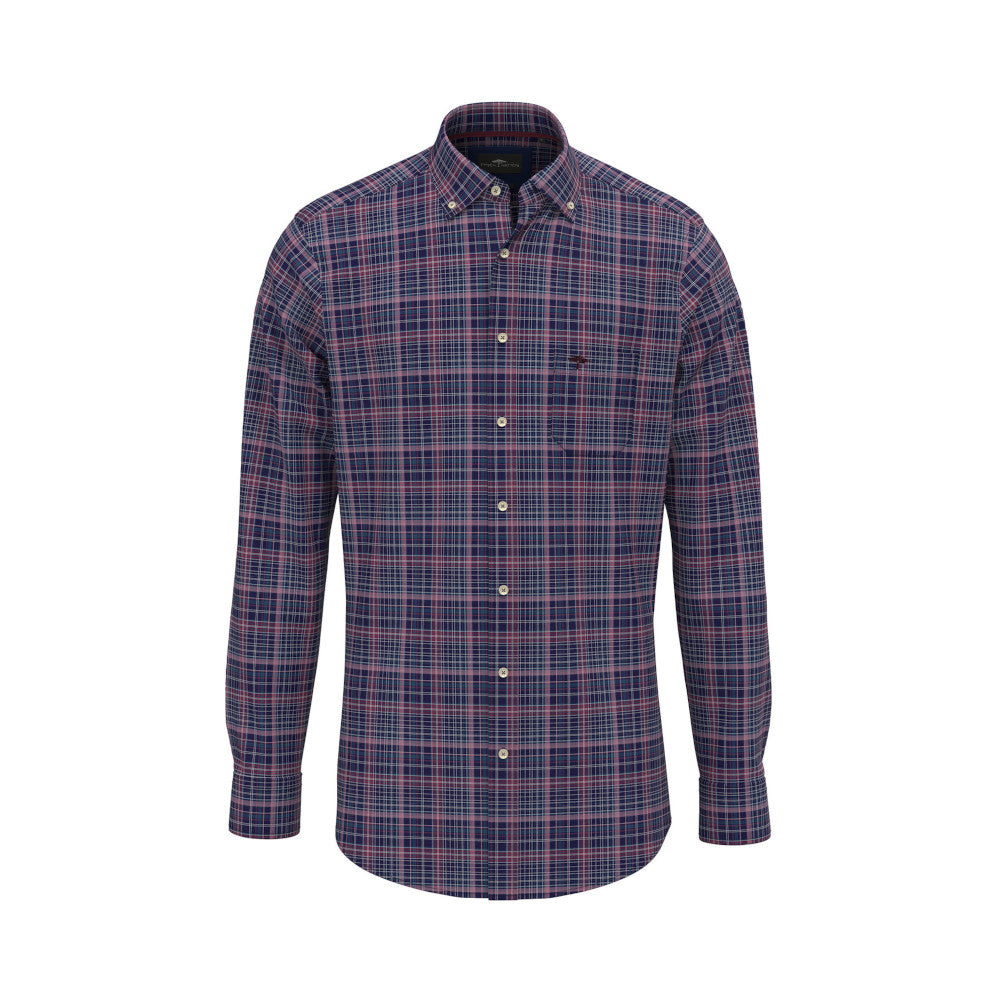 Fynch Hatton 1414 8010 303 Ruby Red Dark Check Long Sleeve Casual Shirt