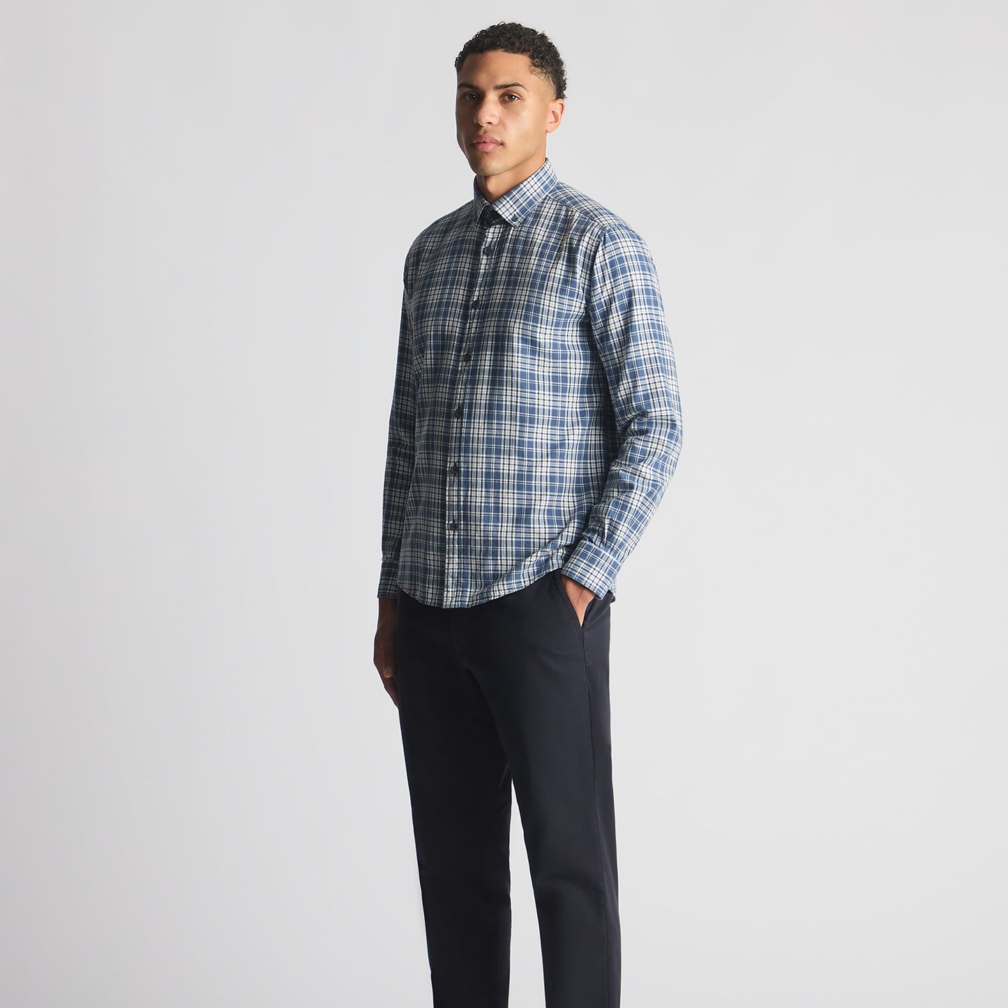 Remus Uomo 13934 25 Blue Tapered Fit Casual Shirt