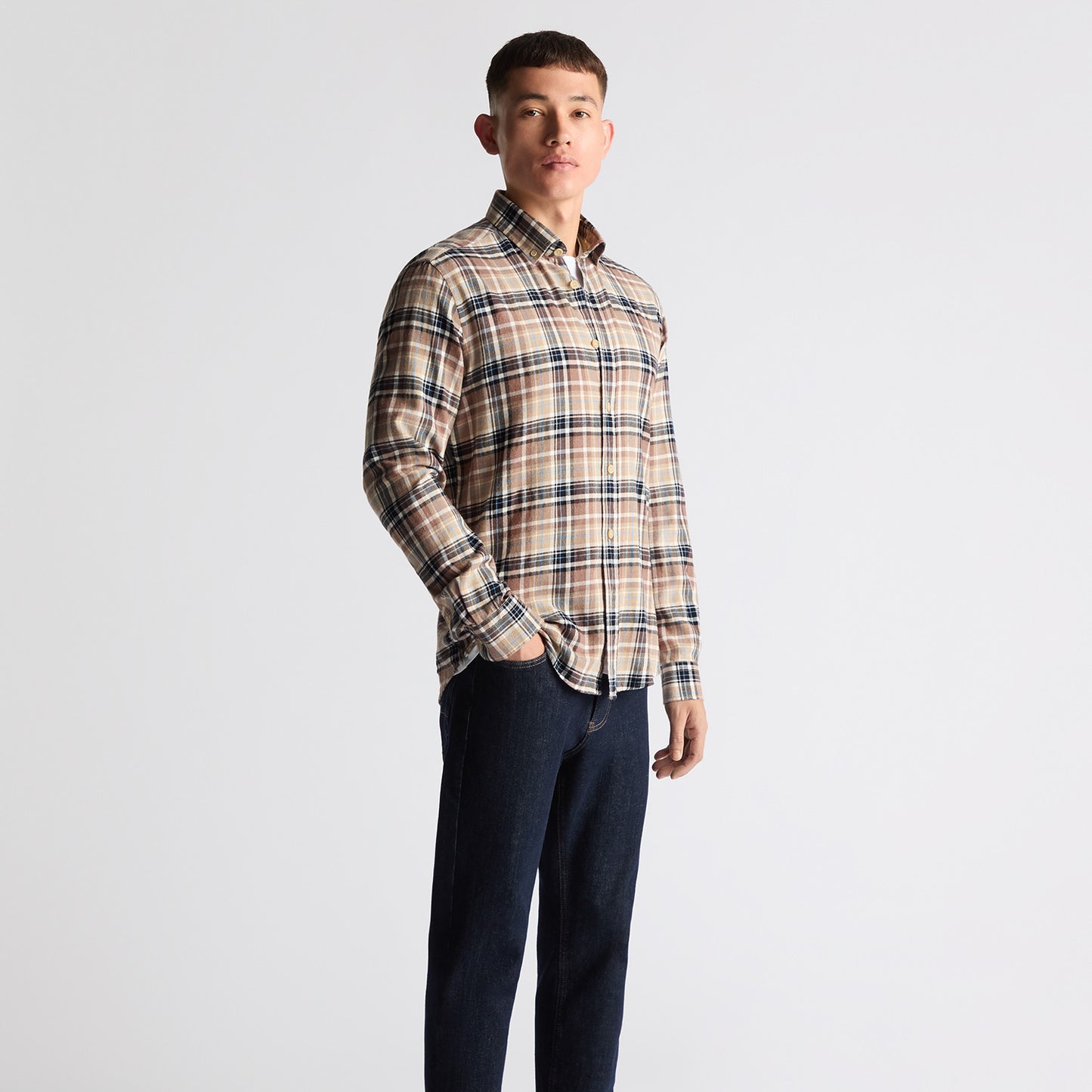 Remus Uomo 13935 45 Camel Tapered Fit Casual Shirt