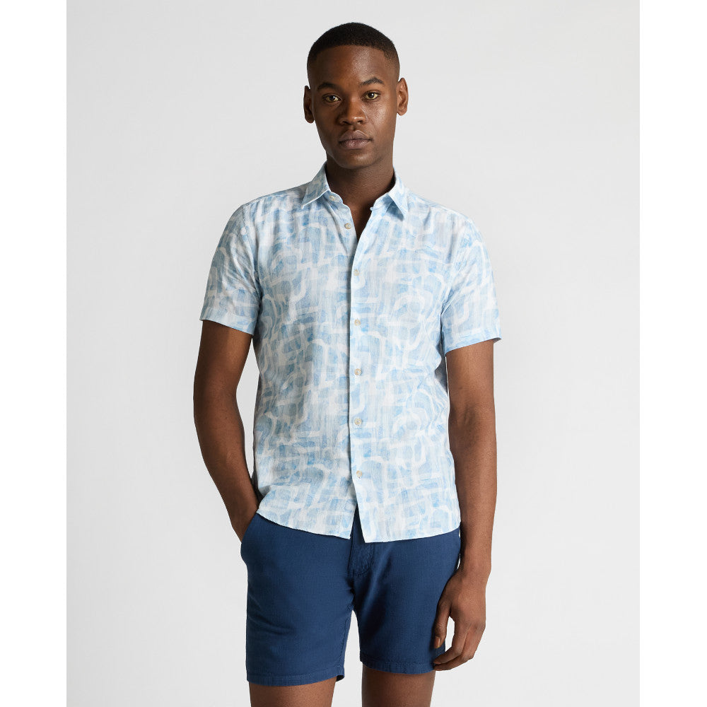 Remus Uomo 13963SS 23 Blue Short Sleeve Slim Fit Casual Shirt
