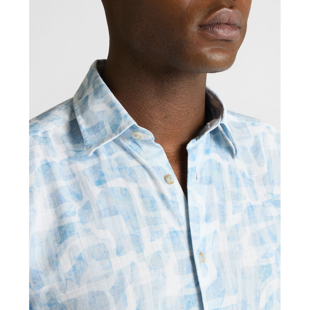 Remus Uomo 13963SS 23 Blue Short Sleeve Slim Fit Casual Shirt