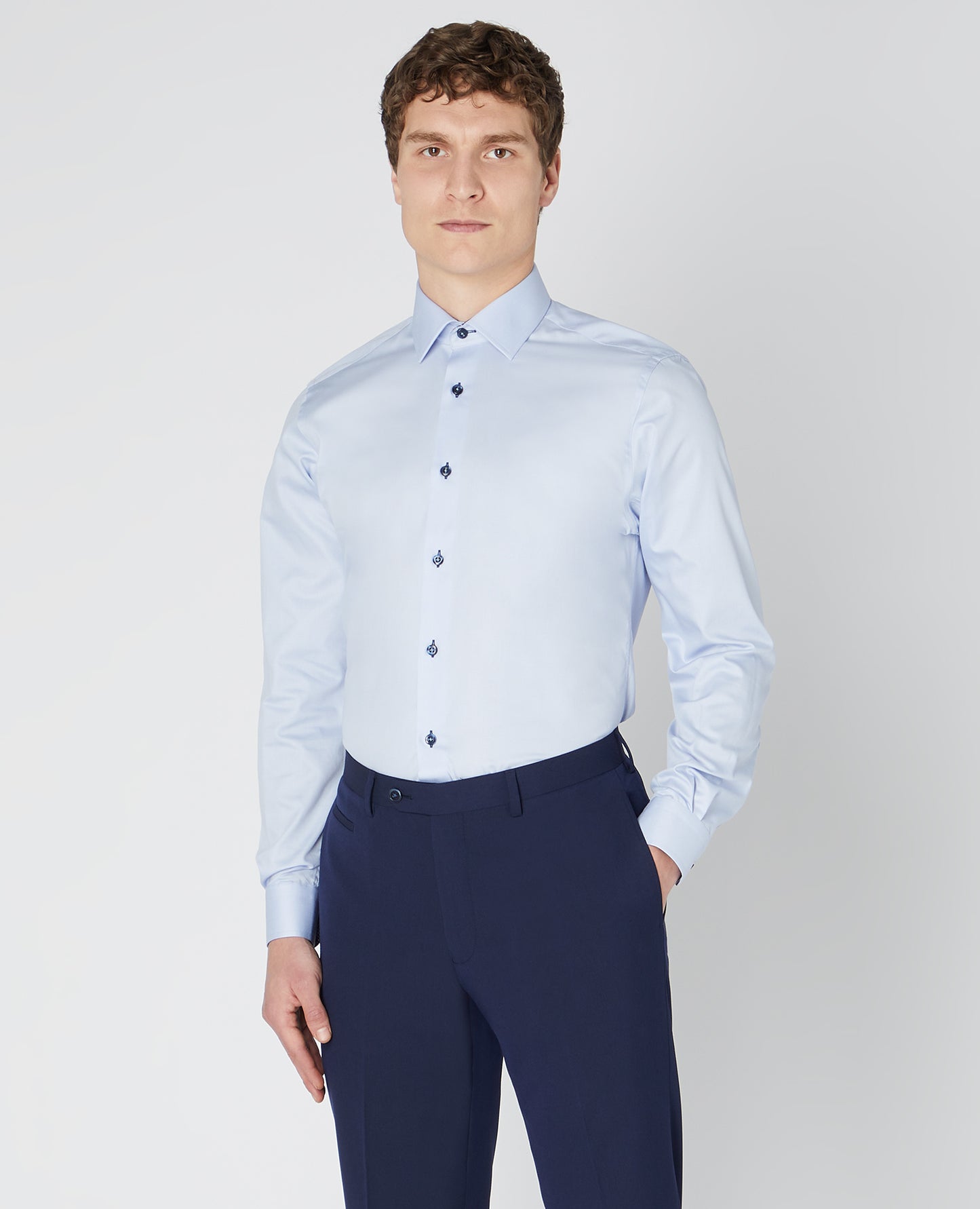 Remus Uomo 17036 22 Tapered Fit Blue Long Sleeve Dress Shirt
