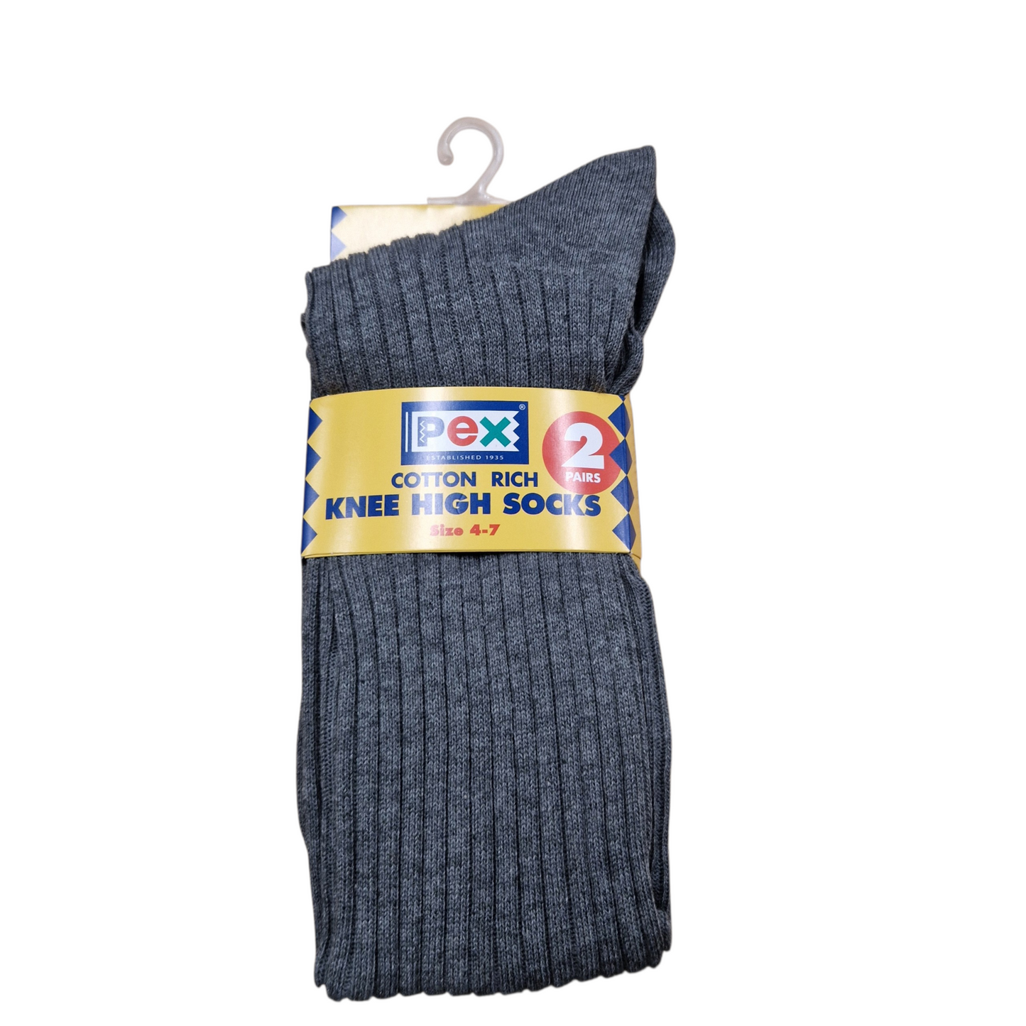 Pex Grey Knee High Ribbed School Socks 2 Pack
