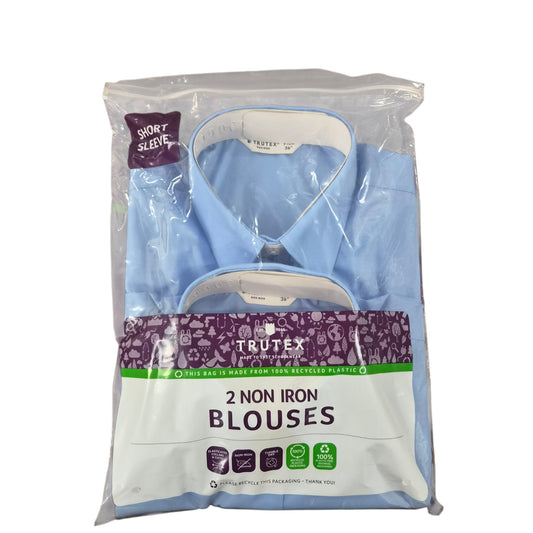 Trutex Blue Non Iron Girls Short Sleeve Blouse Twin Pack
