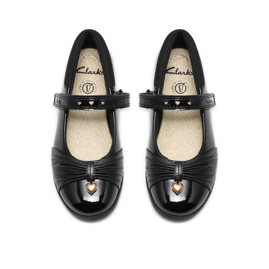 Clarks Lock Gem Black Pat School Shoes