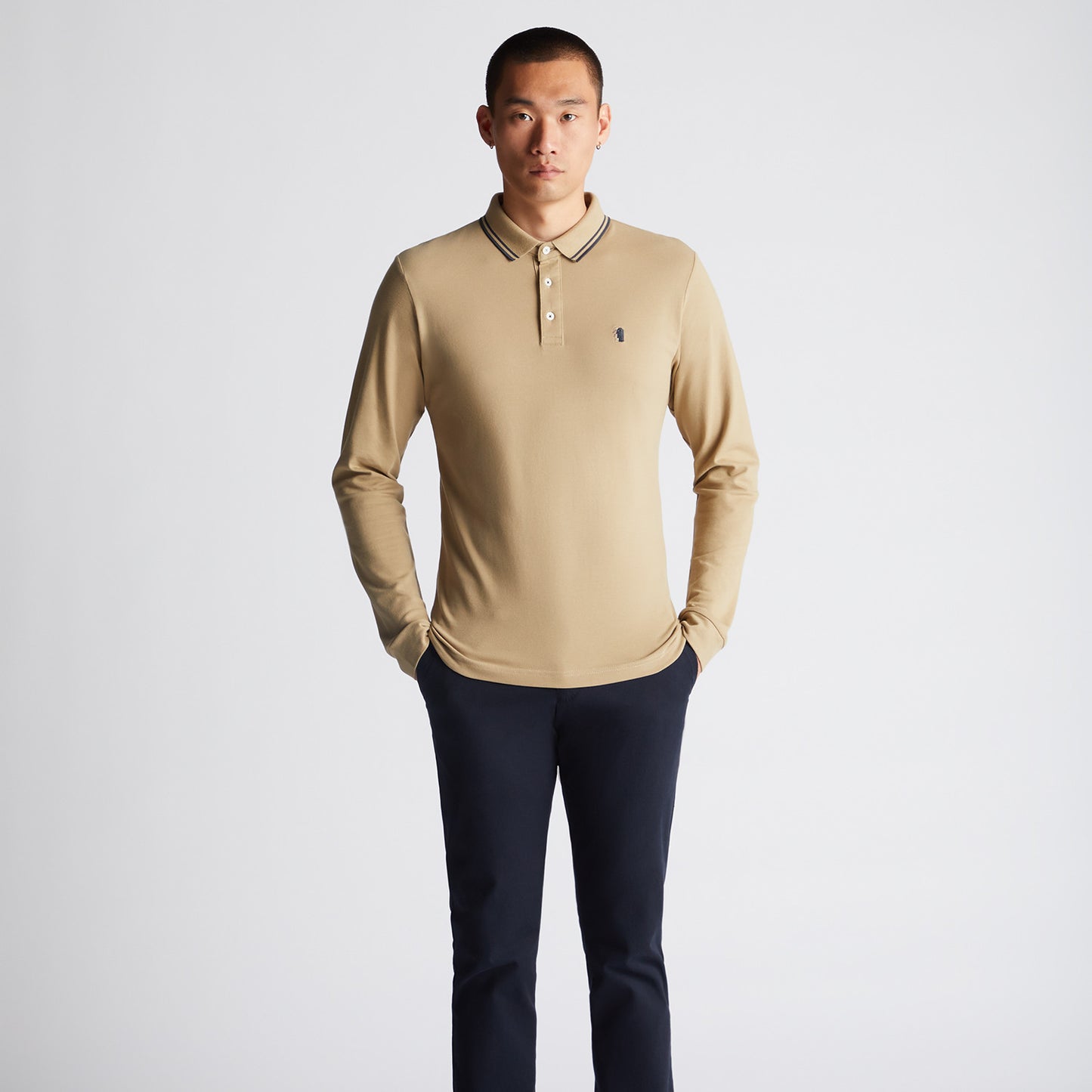 Remus Uomo 58775 92 Light Beige Long Sleeve Polo Shirt
