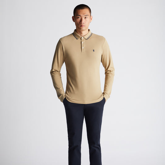 Remus Uomo 58775 92 Light Beige Long Sleeve Polo Shirt