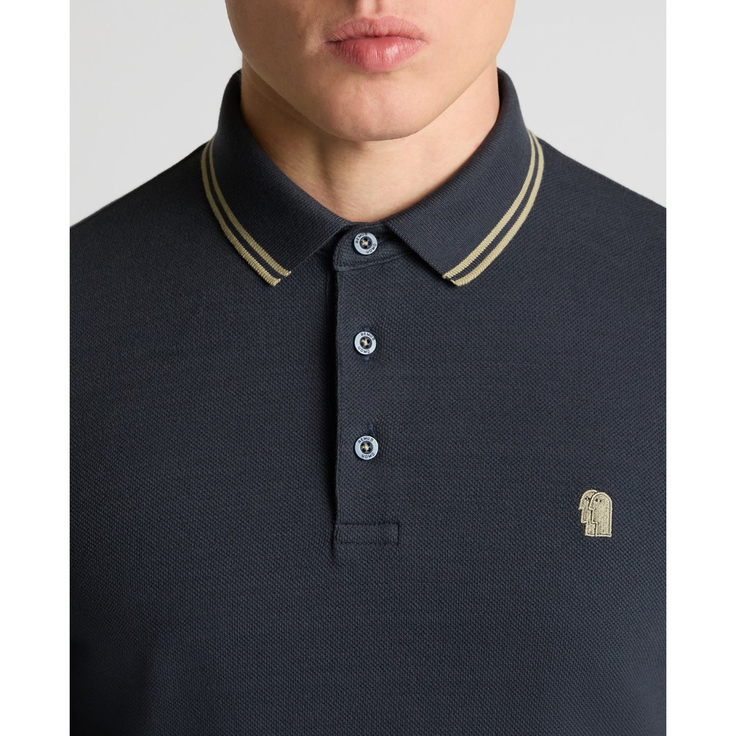 Remus Uomo 58861 28 Slate Blue Long Sleeve Polo Shirt