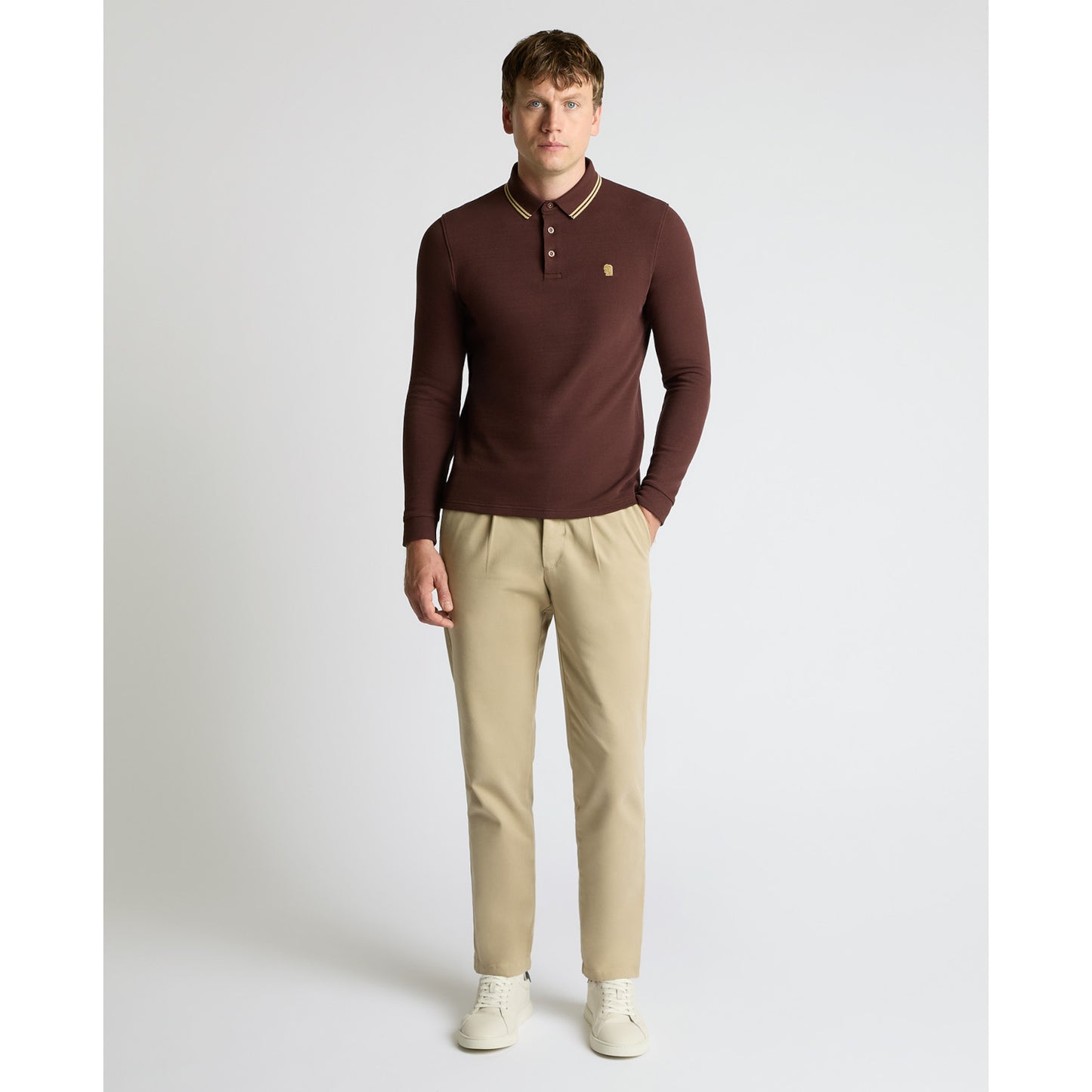Remus Uomo 58861 48 Brown Long Sleeve Polo Shirt