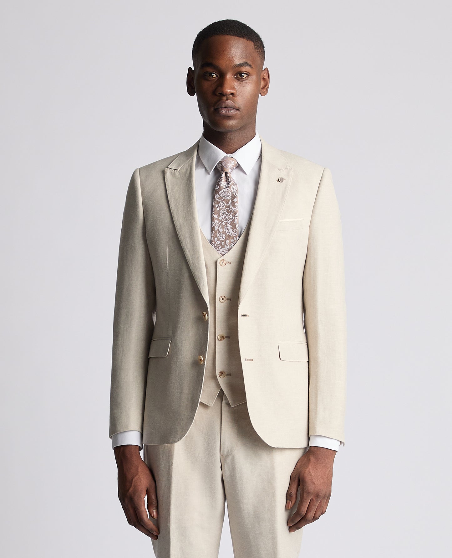Remus Uomo 12271 91 Stone Linen Tapered Suit Jacket