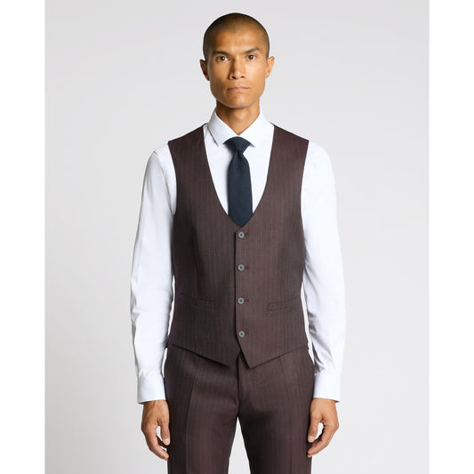 Remus Uomo 52728 68 Wine Stripe Slim Waistcoat
