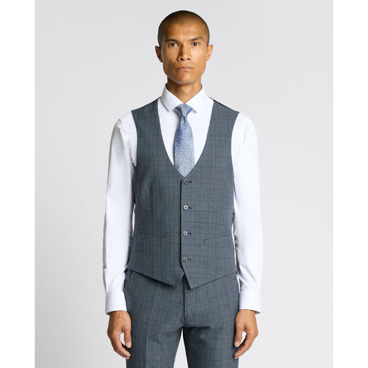 Remus Uomo 52731 26 Blue Check Tapered Waistcoat