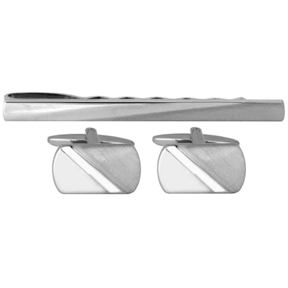 Wallace Diagonal Design Cufflink & Tie Clip Set