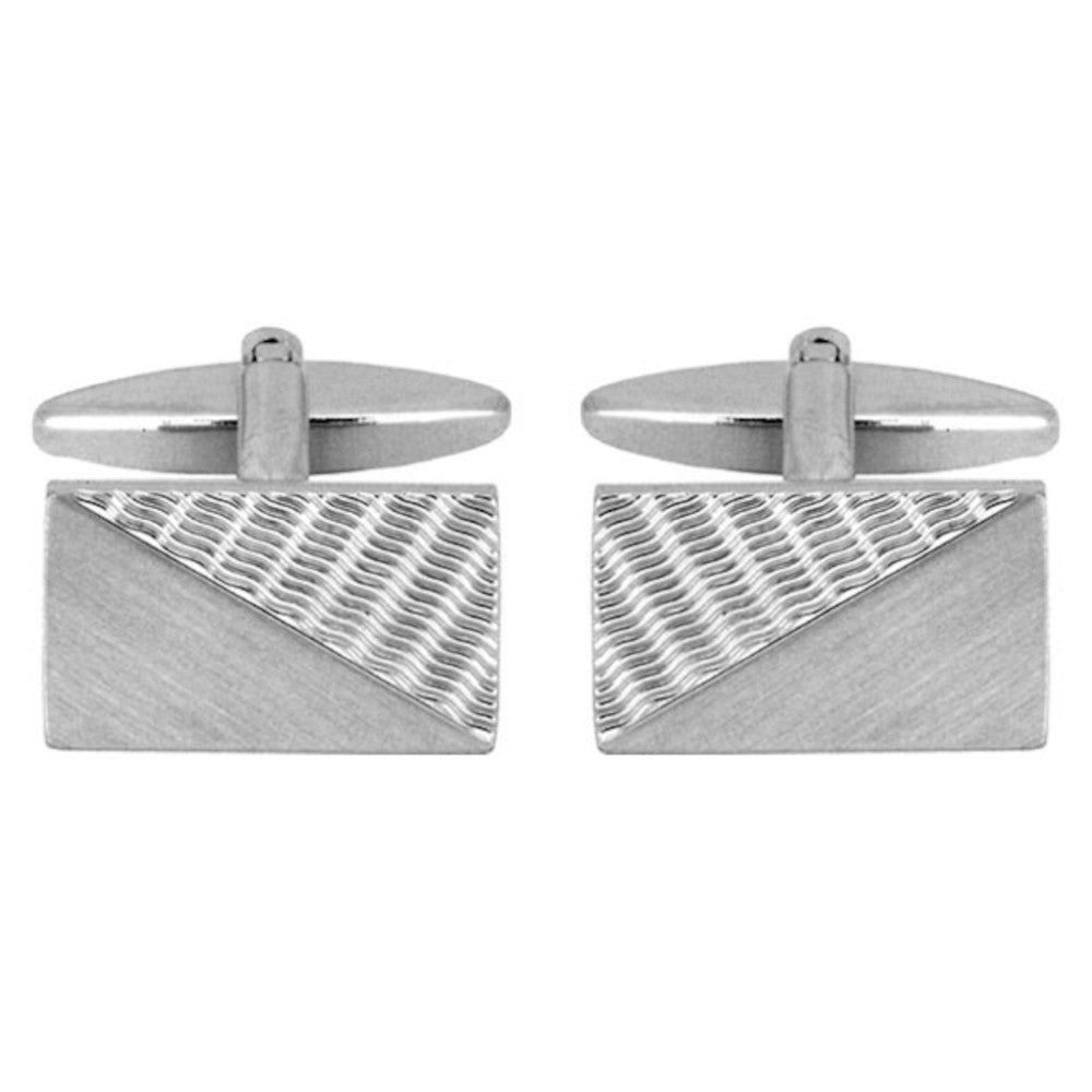 Wallace Rectangle Engine Turned Rhodium Cufflinks