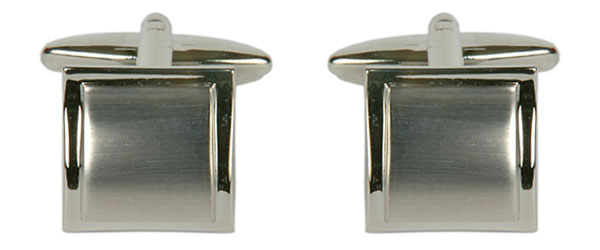 Shiny + Brushed Square Curved Rhodium Cufflinks