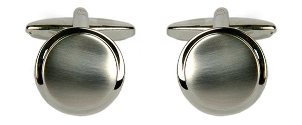 Shiny & Brushed Round Curved Rhodium Cufflinks