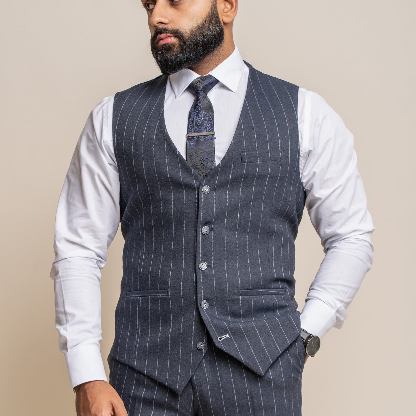 Cavani Invincible Navy Pinstripe Waistcoat