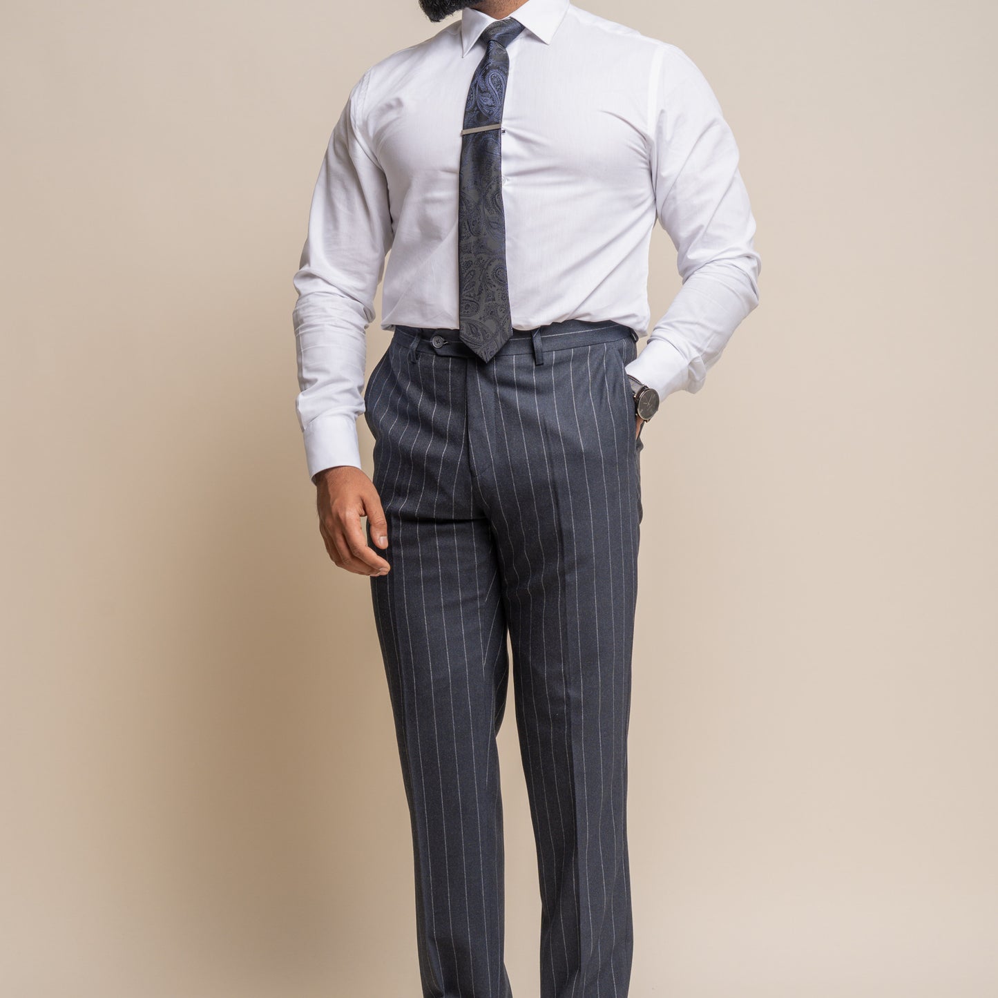 Cavani Invincible Navy Pinstripe Trouser