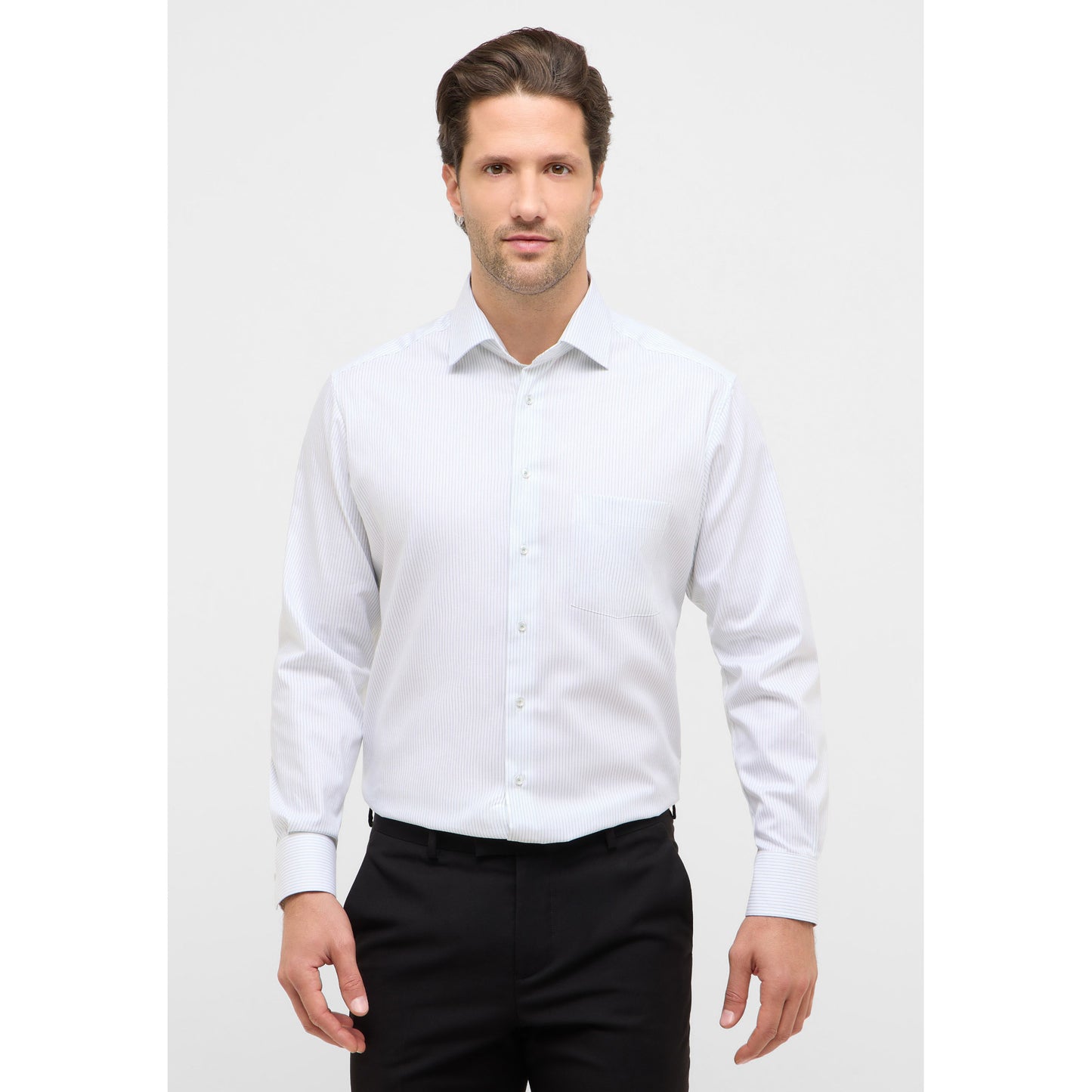 Eterna 1396 40 X19K White Green Modern Fit Shirt