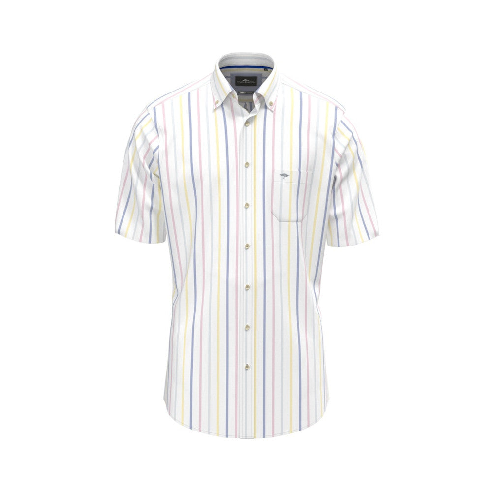 Fynch Hatton 1504 8491 112 Vivid Yellow Summer Oxford Stripes Short Sleeve Casual Shirt