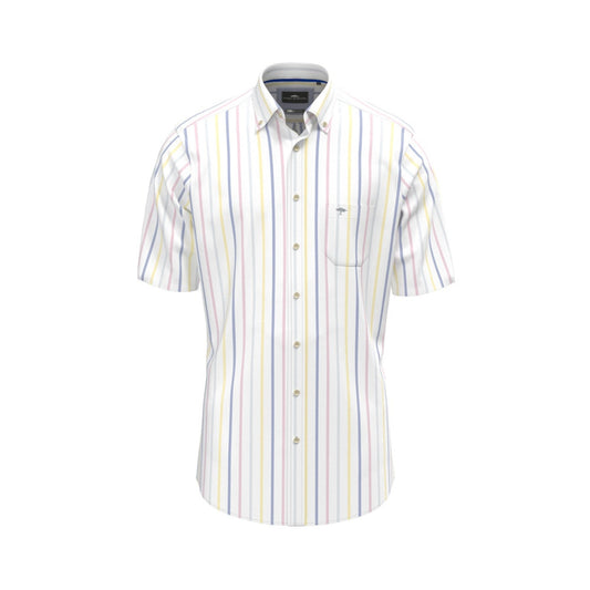Fynch Hatton 1504 8491 112 Vivid Yellow Summer Oxford Stripes Short Sleeve Casual Shirt