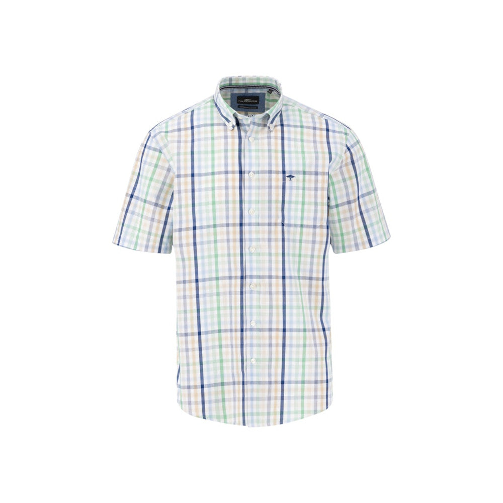 Fynch Hatton 1503 5251 722 Turf Green Combi Check Short Sleeve Casual Shirt