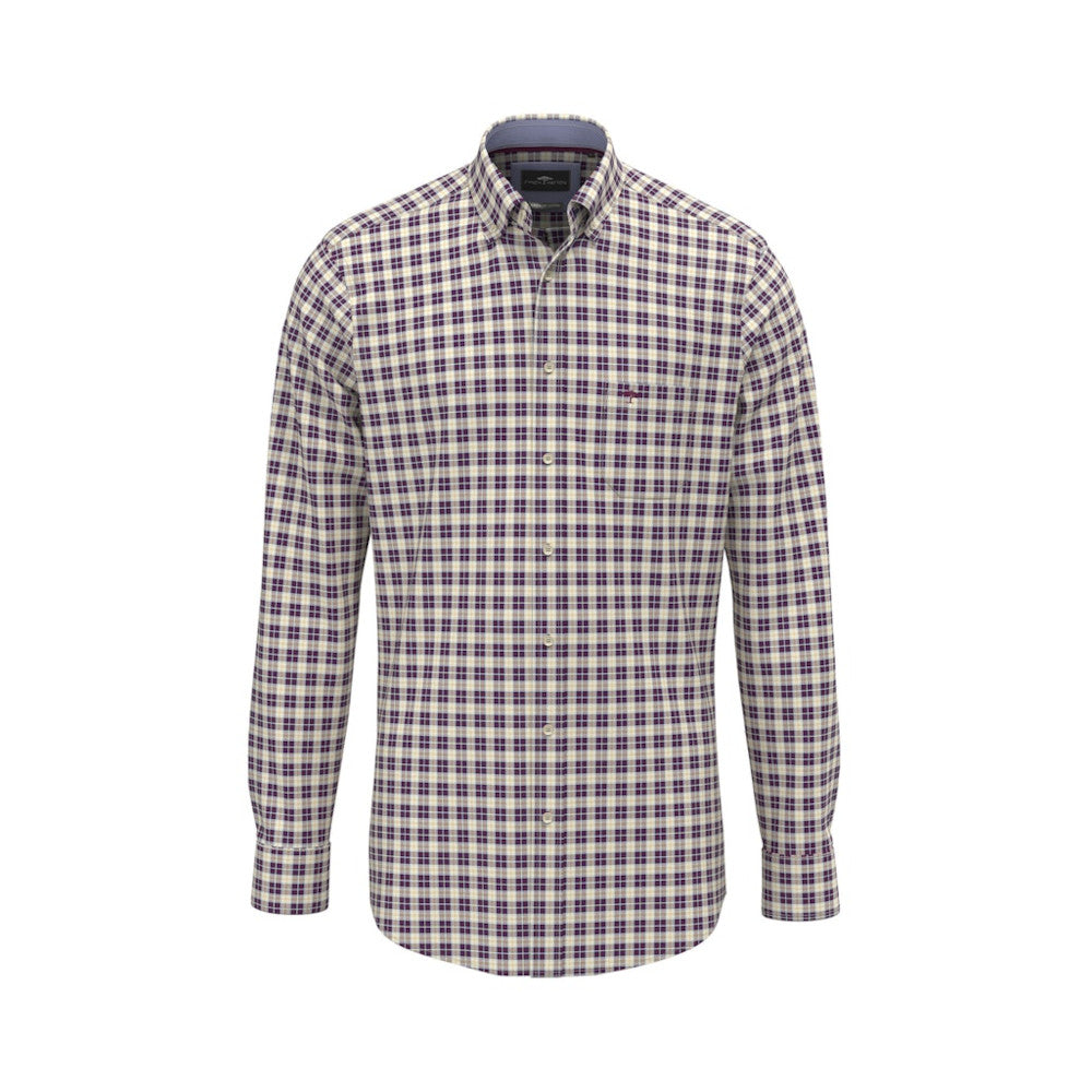 Fynch Hatton 1509 8790 368 Deep Merlot Poplin Check Long Sleeve Shirt
