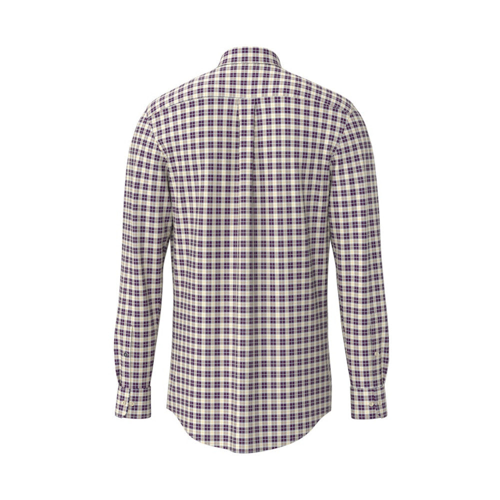 Fynch Hatton 1509 8790 368 Deep Merlot Poplin Check Long Sleeve Shirt