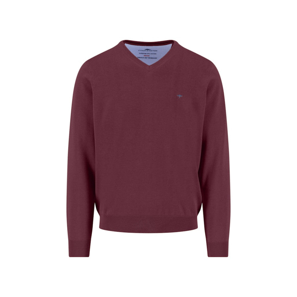 Fynch Hatton 1514 211 368 Deep Merlot Super Fine V-Neck