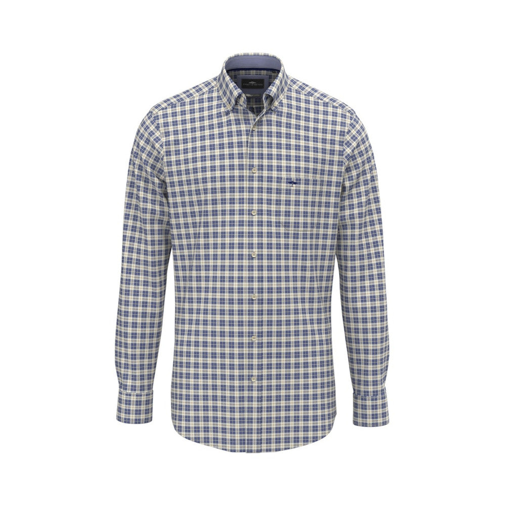 Fynch Hatton 1509 8790 638 Misty Blue Poplin Check Long Sleeve Shirt