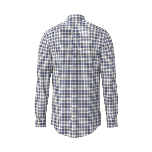 Fynch Hatton 1509 8790 638 Misty Blue Poplin Check Long Sleeve Shirt