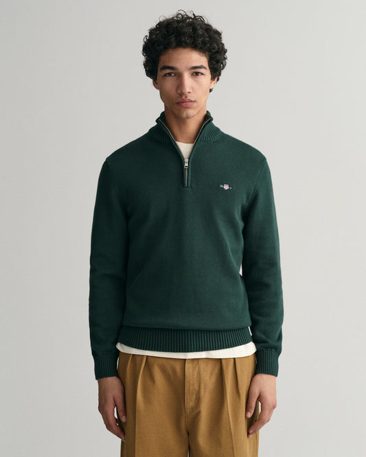 Gant 8030170 374 Tartan Green Casual Cotton Half Zip