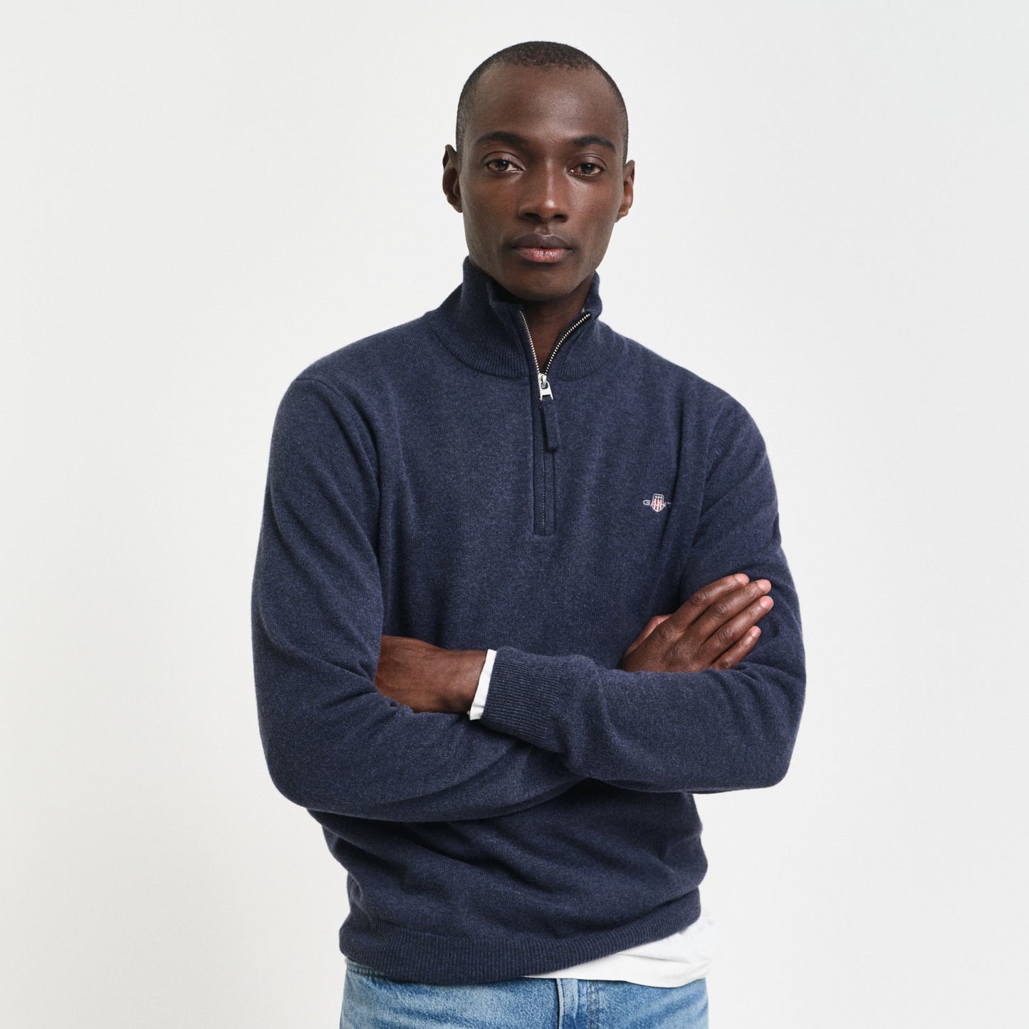 Gant 87213 480 Dark Navy Melange Superfine Lambswool Half Zip