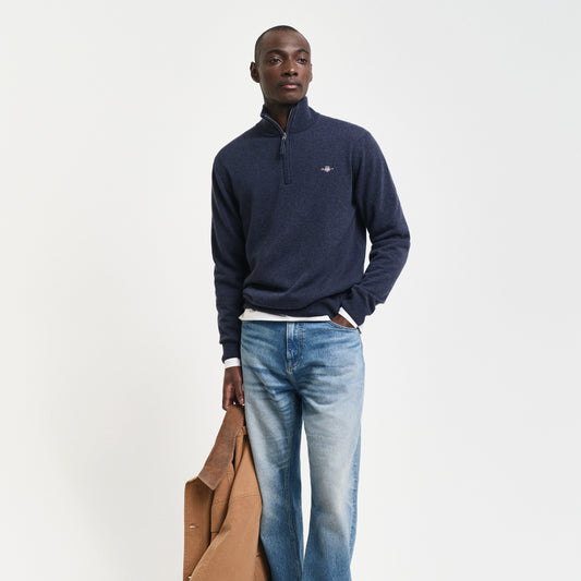 Gant 87213 480 Dark Navy Melange Superfine Lambswool Half Zip