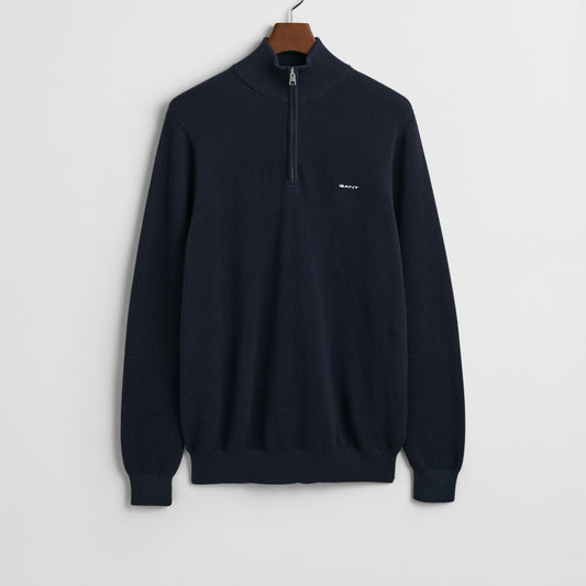 Gant 8040523 433 Evening Blue Cotton Pique Half Zip