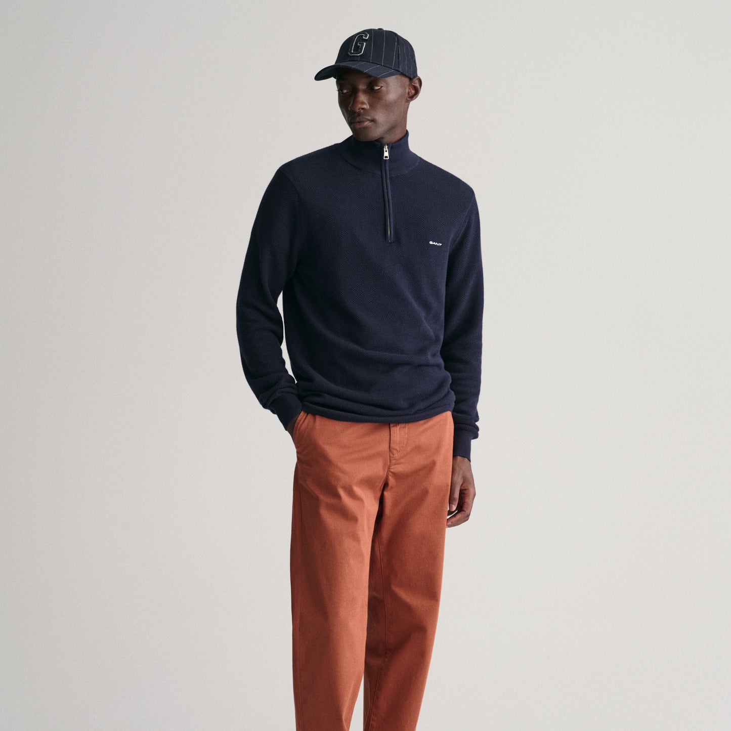 Gant 8040523 433 Evening Blue Cotton Pique Half Zip