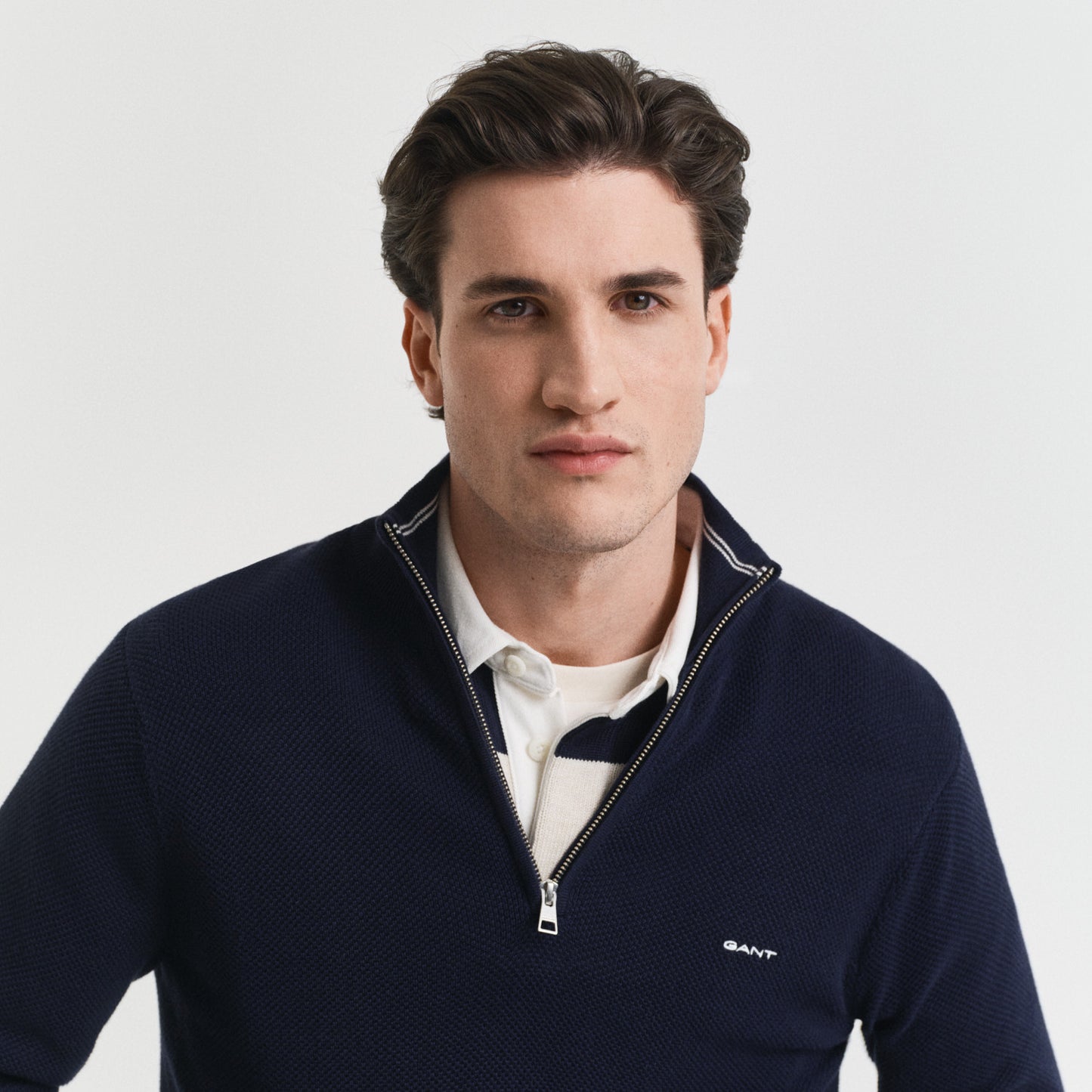 Gant 8040523 433 Evening Blue Cotton Pique Half Zip