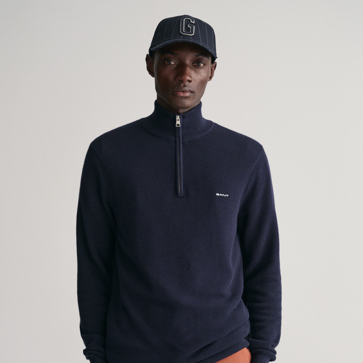 Gant 8040523 433 Evening Blue Cotton Pique Half Zip