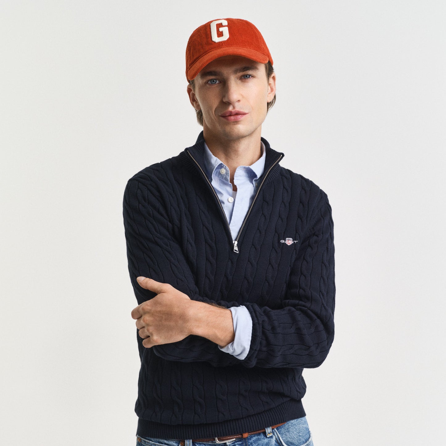 Gant 8050603 433 Evening Blue Cotton Cable Half Zip