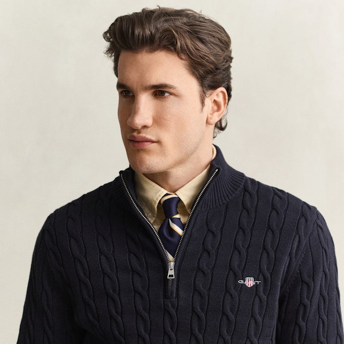Gant 8050603 433 Evening Blue Cotton Cable Half Zip