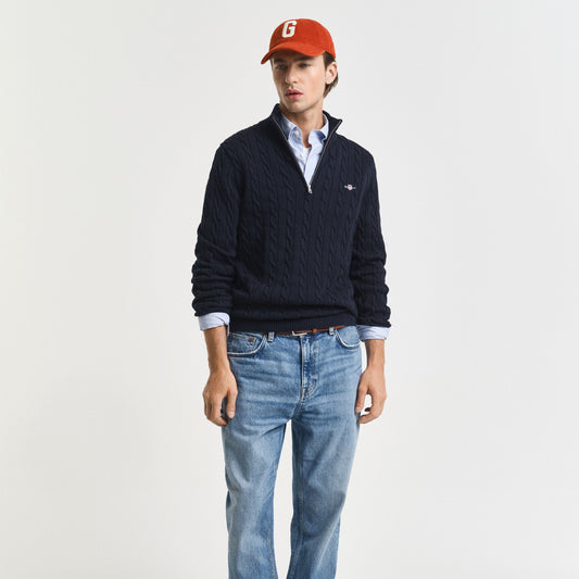 Gant 8050603 433 Evening Blue Cotton Cable Half Zip