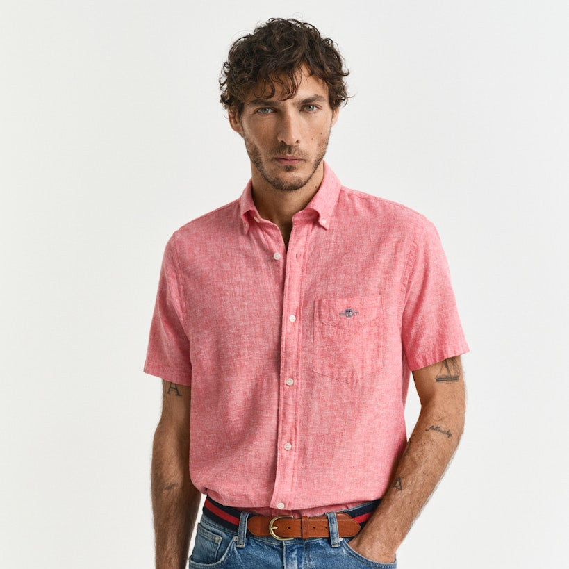 Gant 3250041 643 Brick Red Reg Cotton Linen Check Ss Shirt