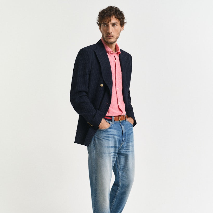 Gant 3250041 643 Brick Red Reg Cotton Linen Check Ss Shirt