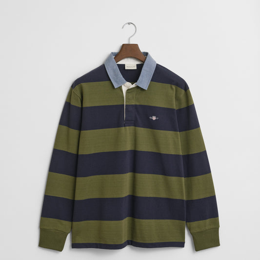 Gant 2004083 303 Reg Chambray Moss Green Stripe Heavy Rugger