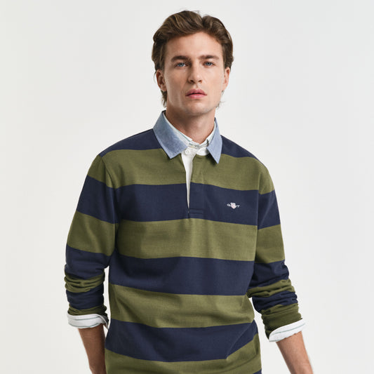 Gant 2004083 303 Reg Chambray Moss Green Stripe Heavy Rugger