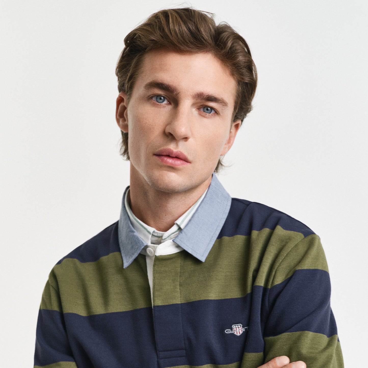 Gant 2004083 303 Reg Chambray Moss Green Stripe Heavy Rugger